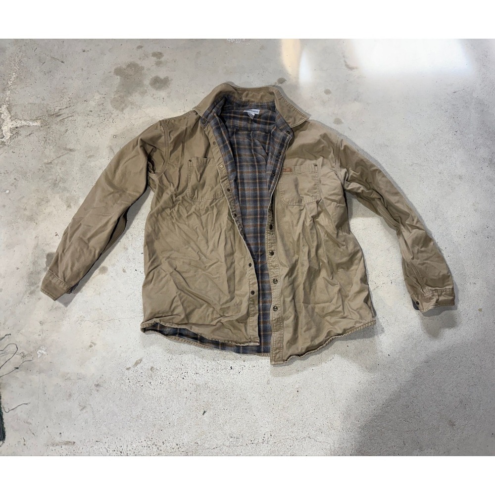 Carhartt Shirt Jacket 2XL Tall Khaki Flannel Lined Canvas Workwear Barn Ranch